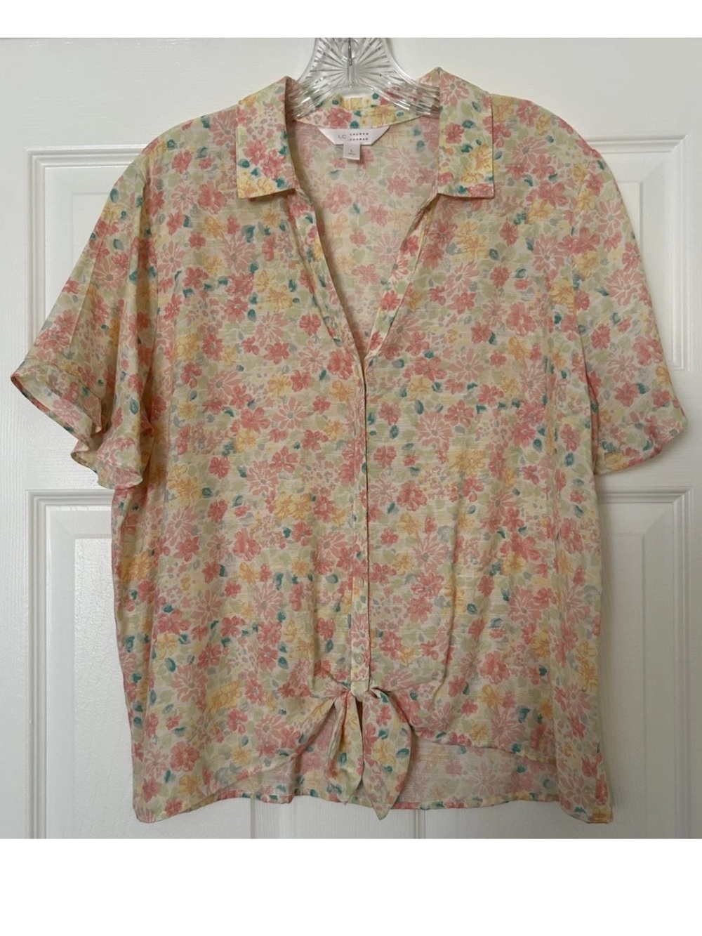 LC Lauren Conrad Women's Floral Print Button Up Tie Front Top Size L